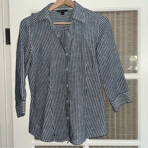 Brooks Brothers gray blue and White Striped Linen button down shirt